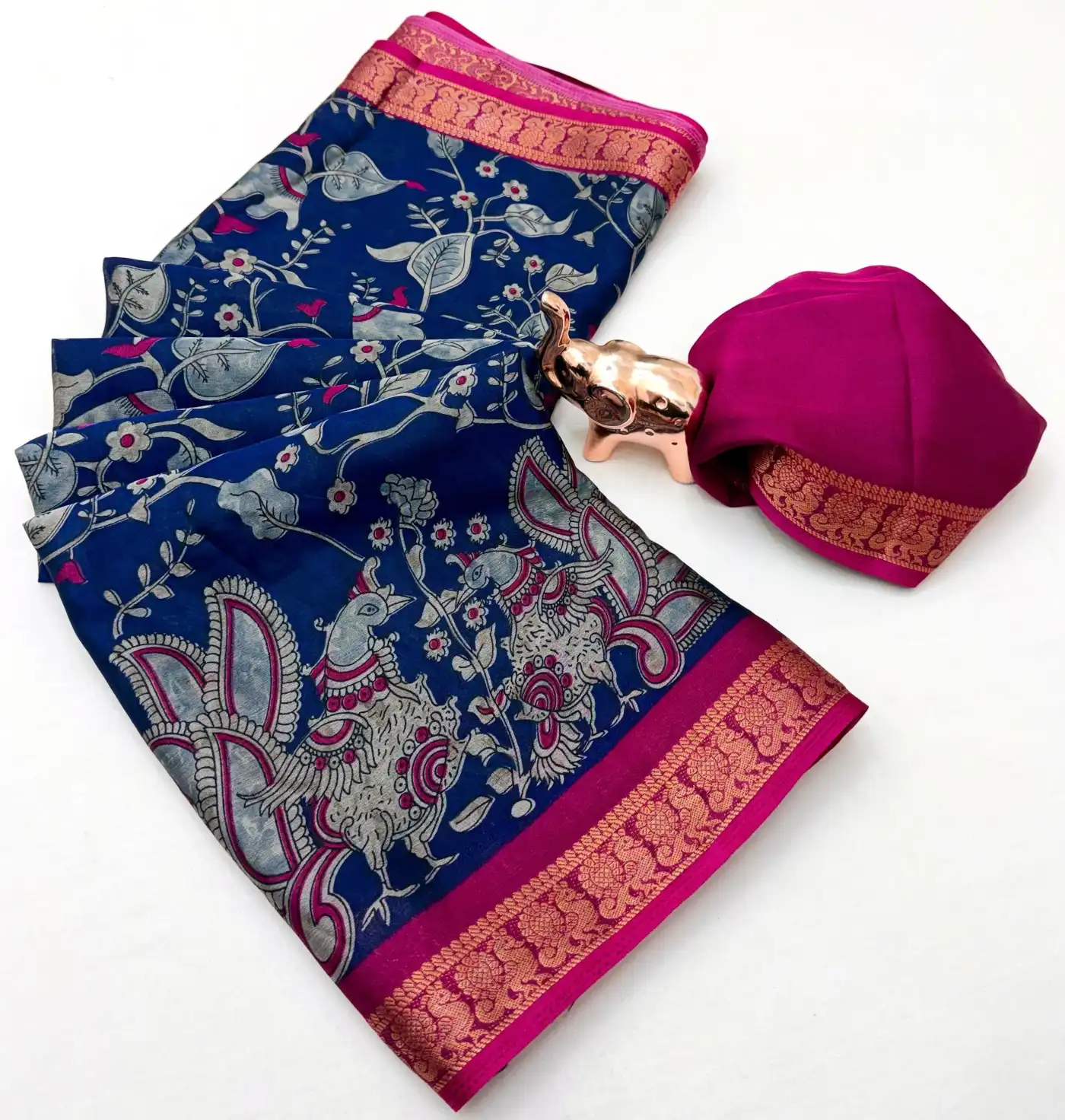 Crimson Red with Black Kalamkari Printed Dola Silk Saree